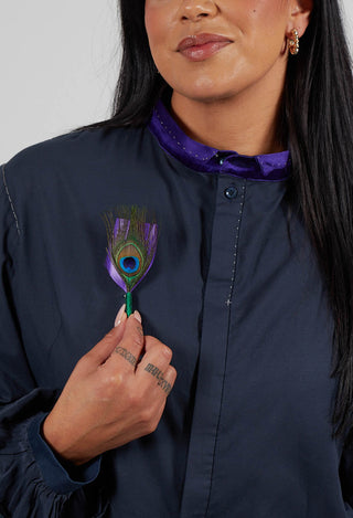 Peacock Feather Pin in Green and Purple