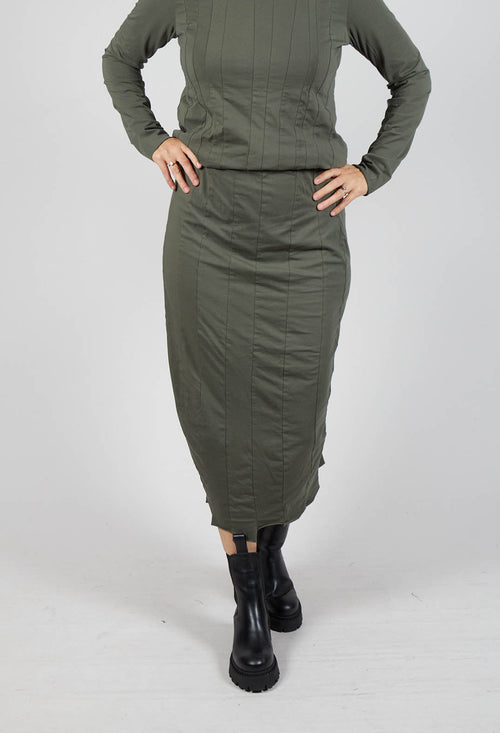 Pencil Skirt with Exposed Seams in Camp