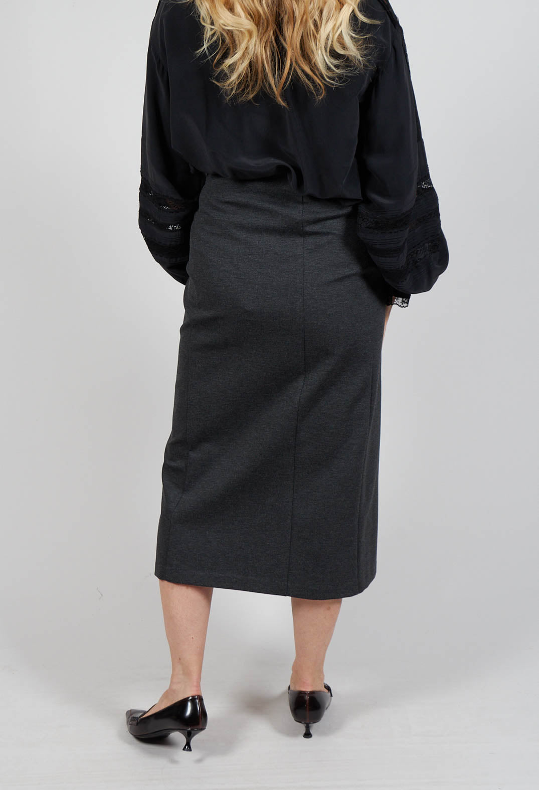 Pencil Skirt with Split in Dark Grey