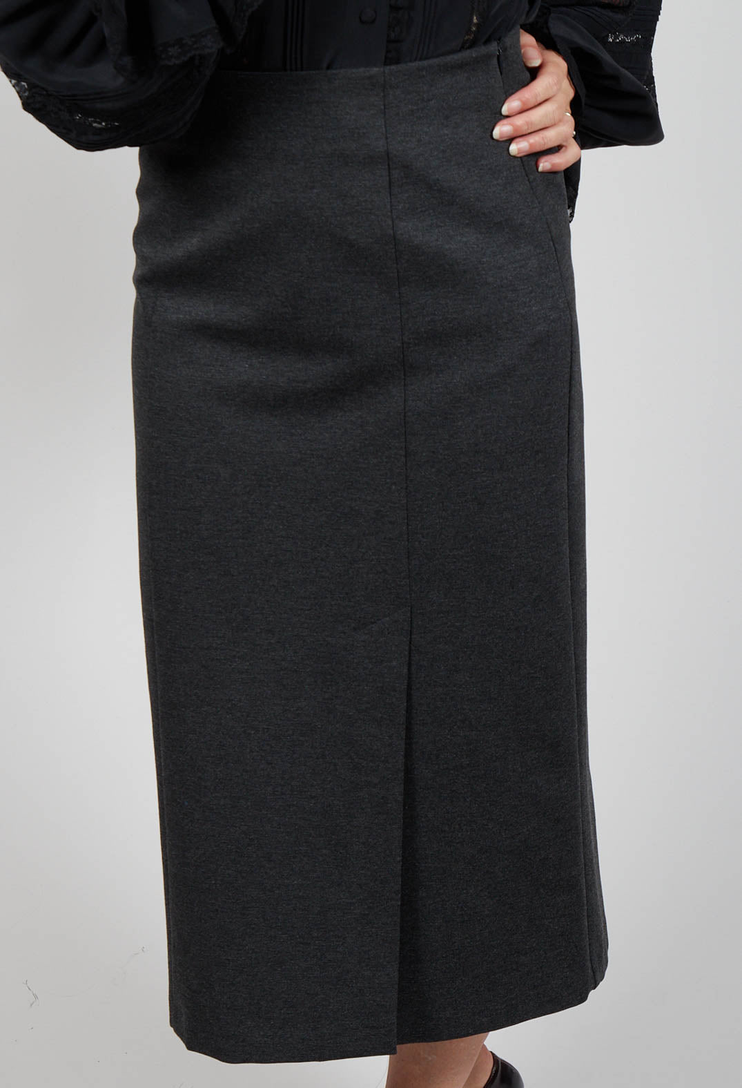 Pencil Skirt with Split in Dark Grey