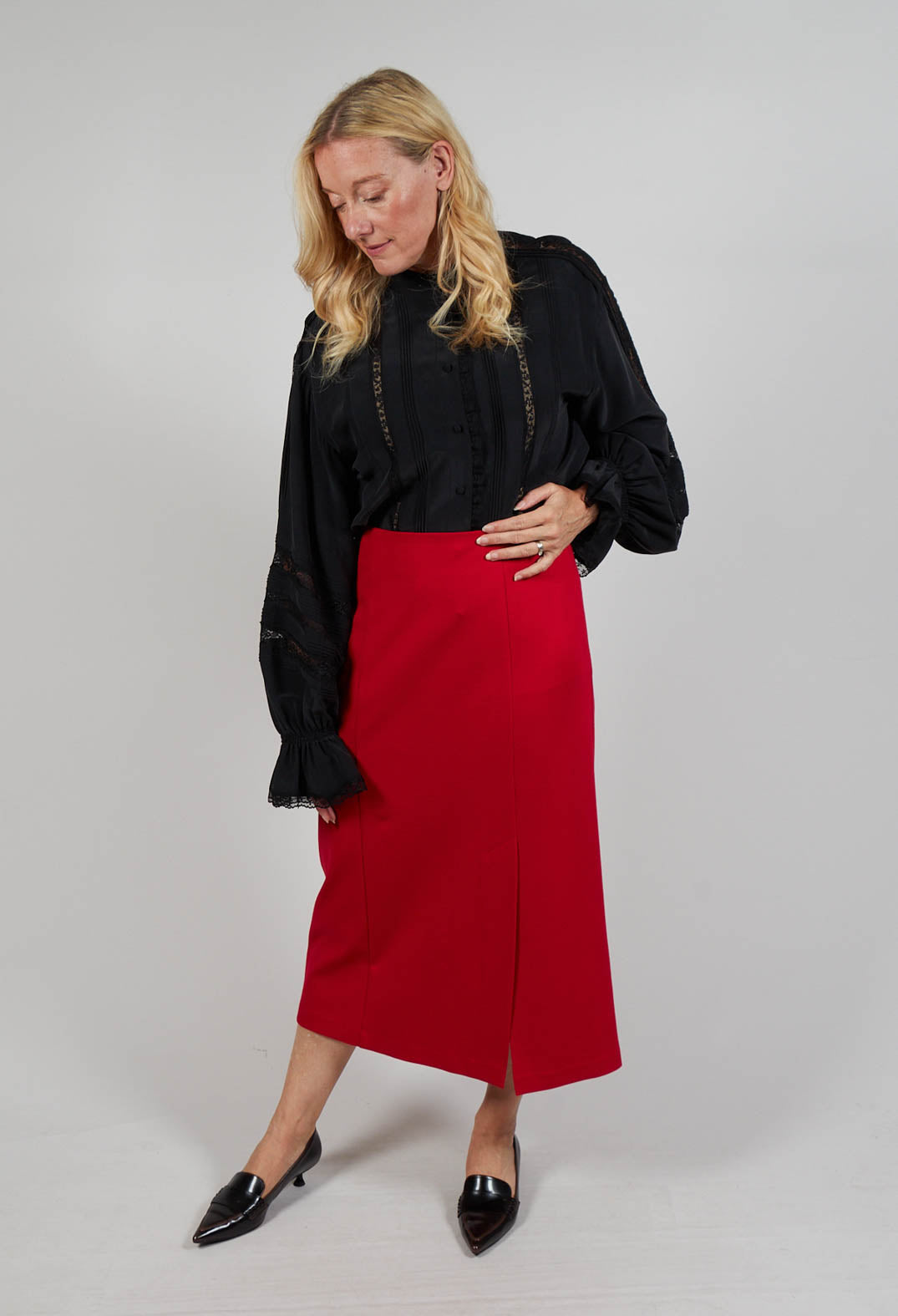 Pencil Skirt with Split in Urban Red