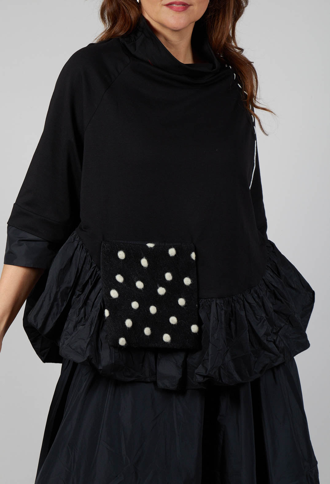 Peplum Polka Dot Pocket Top in Black