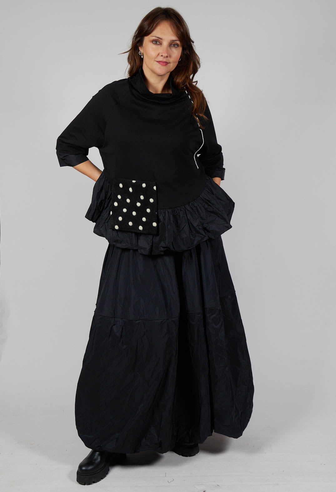 Peplum Polka Dot Pocket Top in Black