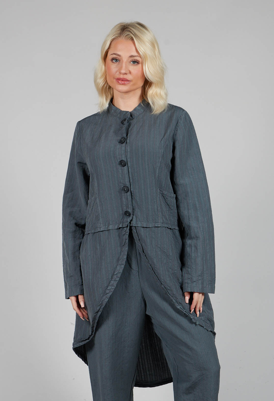 Pinstripe High-Low Jacket in Grey