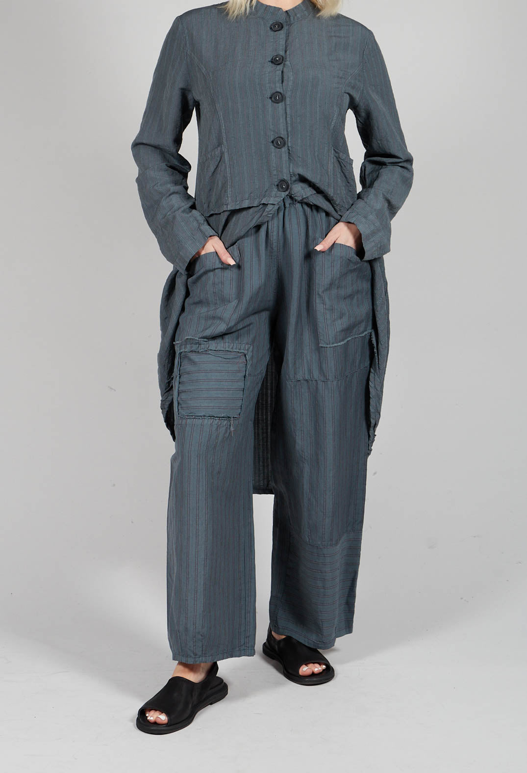 Pinstripe Patch Trousers in Grey