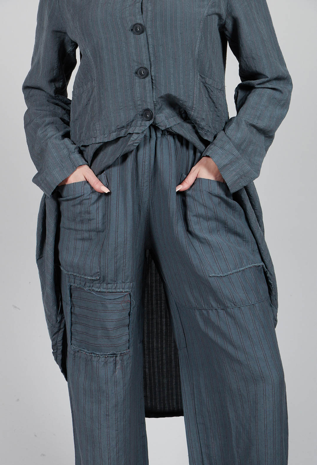 Pinstripe Patch Trousers in Grey