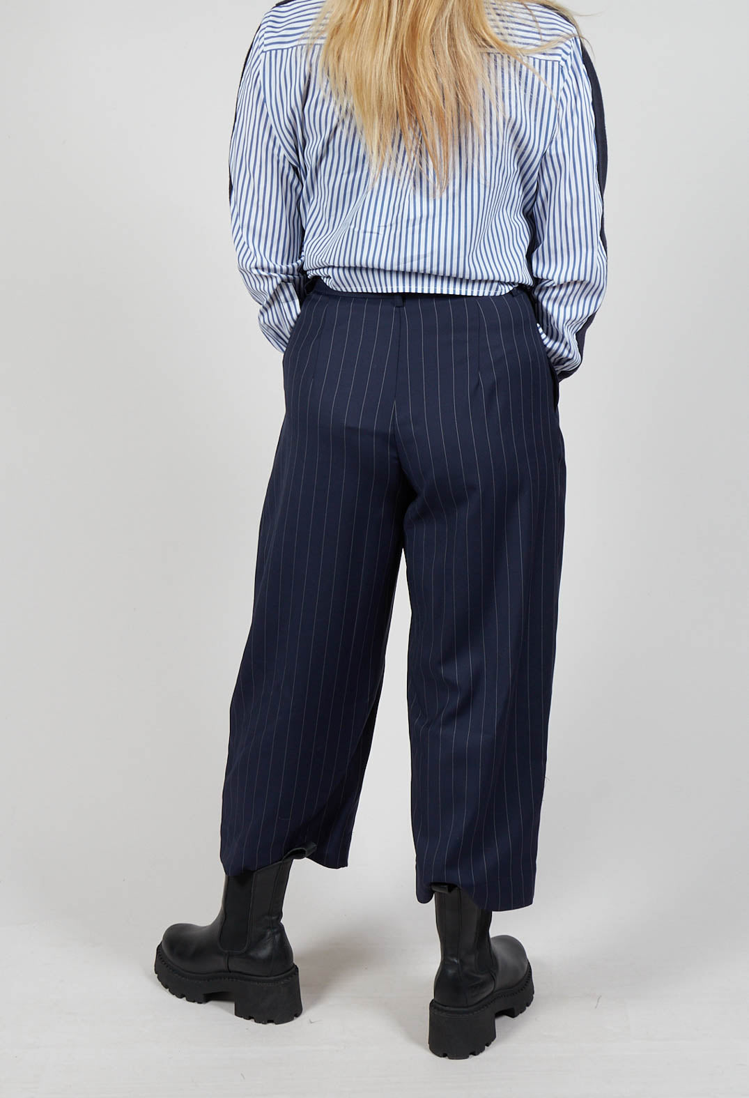 Pinstripe Tailored Trousers in Gessato Blue Nights