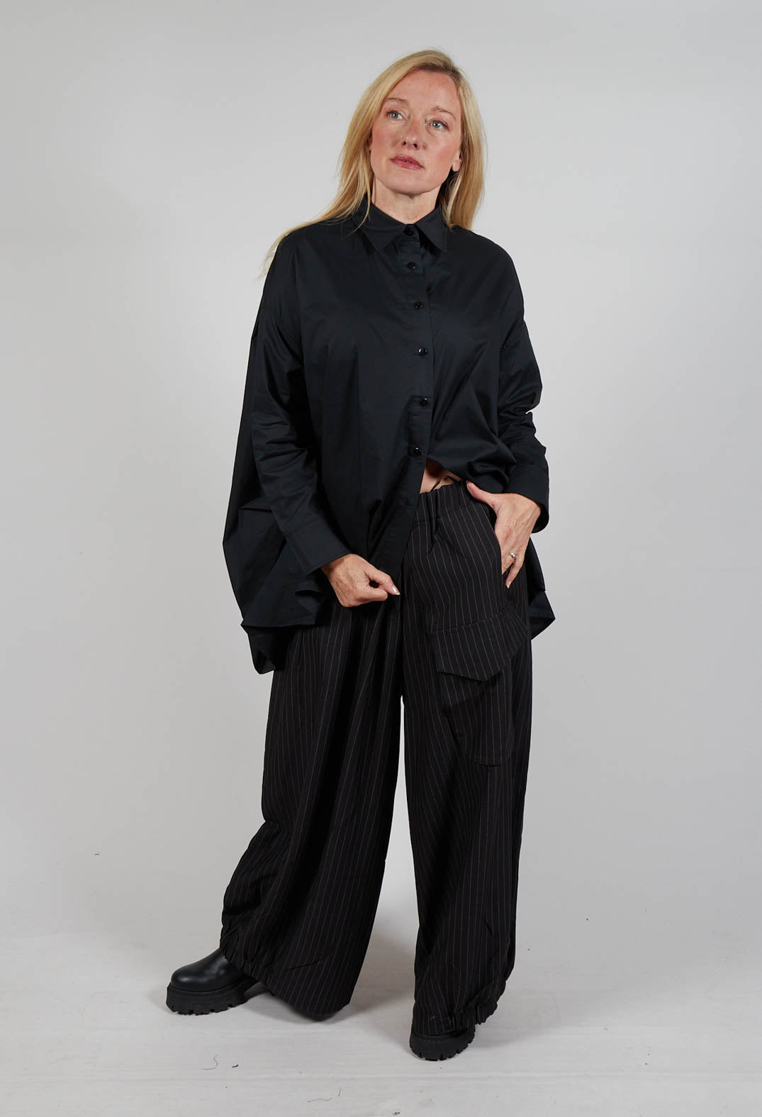 Pinstripe Trousers in Black