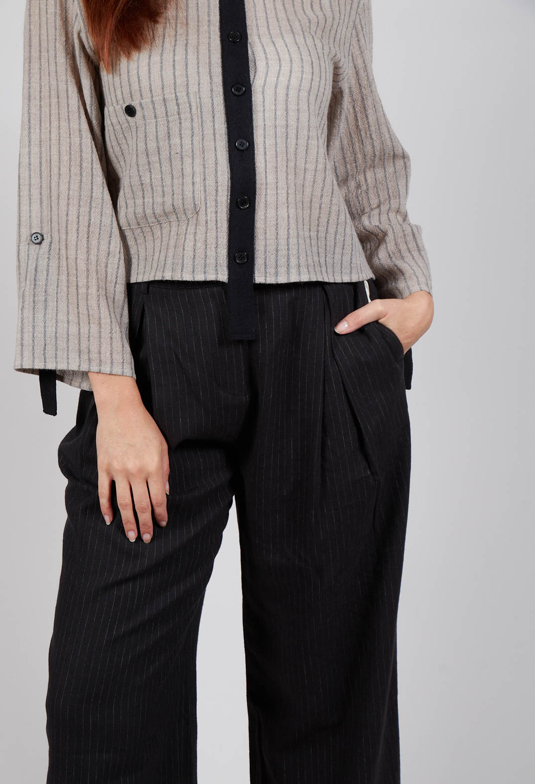 Pinstripe Trousers in Black