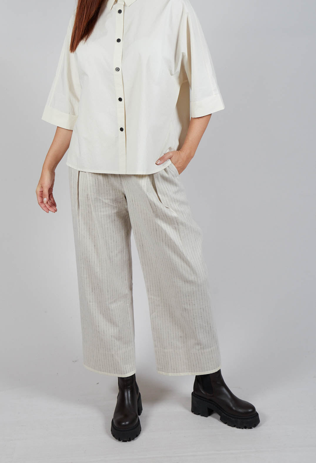 Pinstripe Trousers in Milk