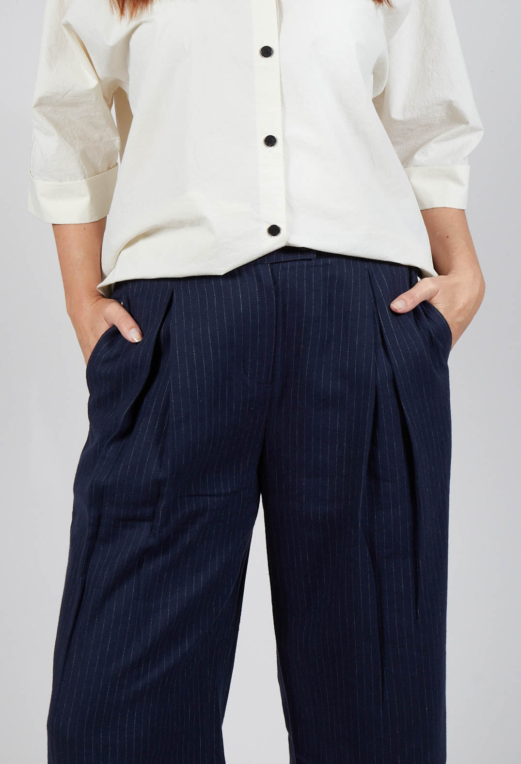 Pinstripe Trousers in Navy