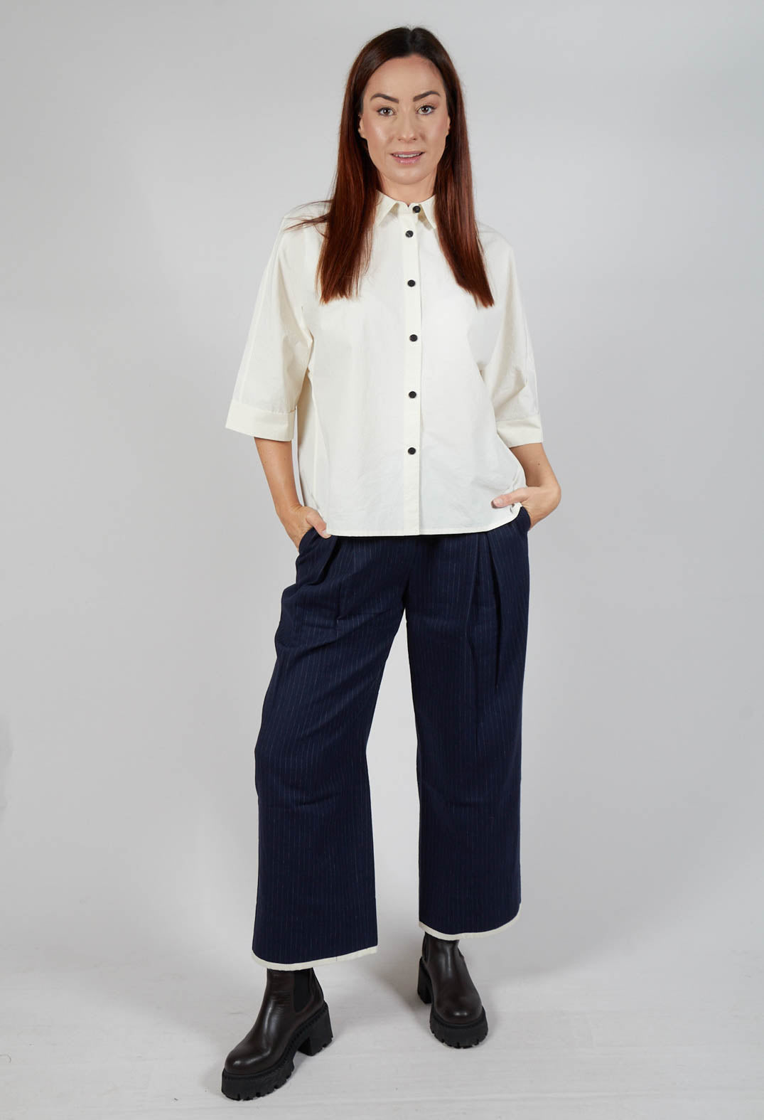 Pinstripe Trousers in Navy