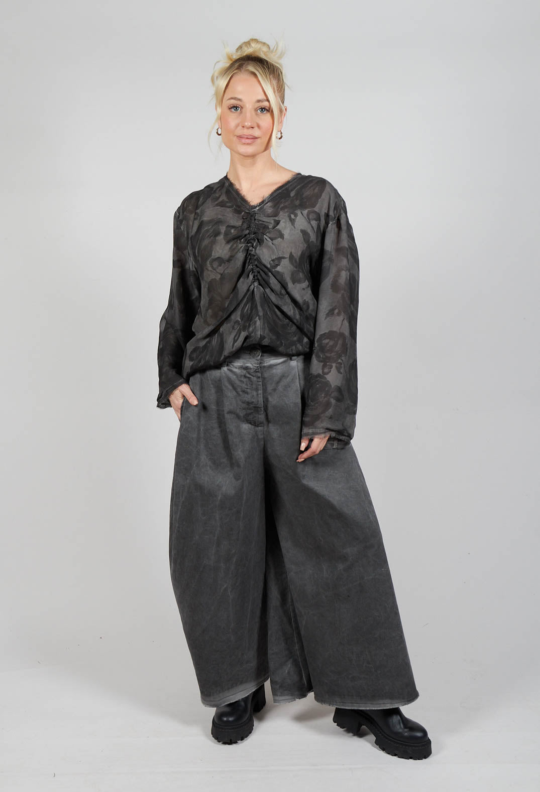 Pleat Front Trousers in Gabardina di Cotone Grey Storm