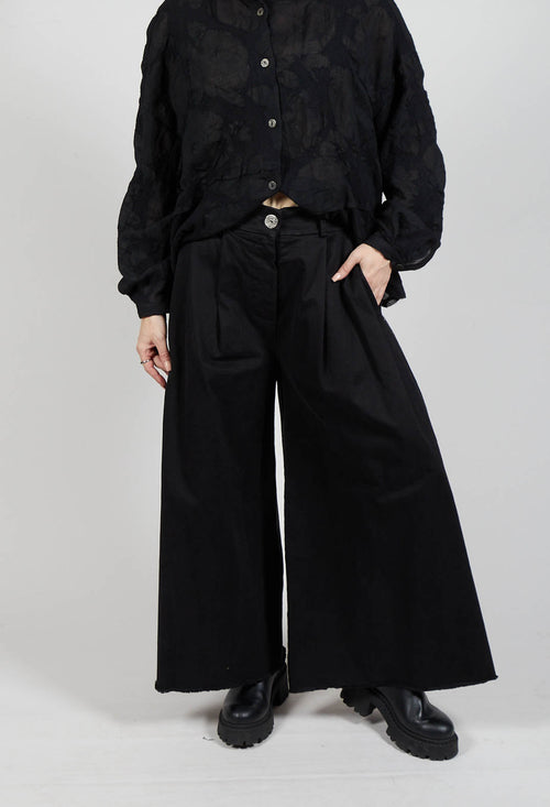 Pleat Front Trousers in Gabardina di Cotone Nero