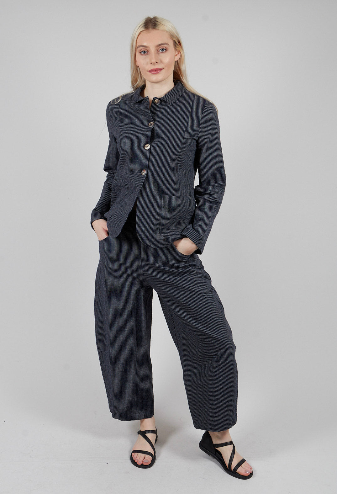 Pleat Trousers with Stretch in Blue