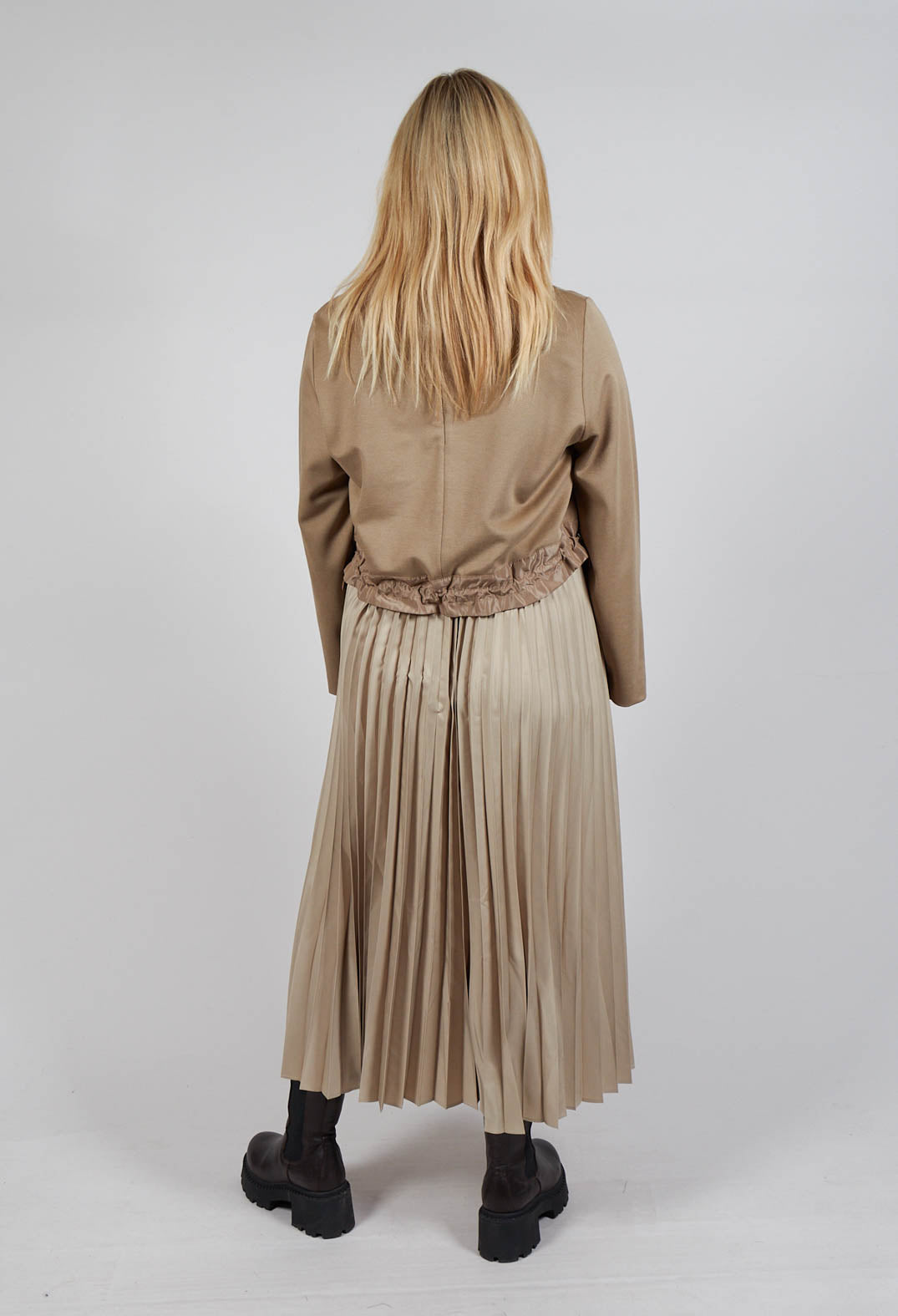 Pleated Dress with Overlay Top in Camel