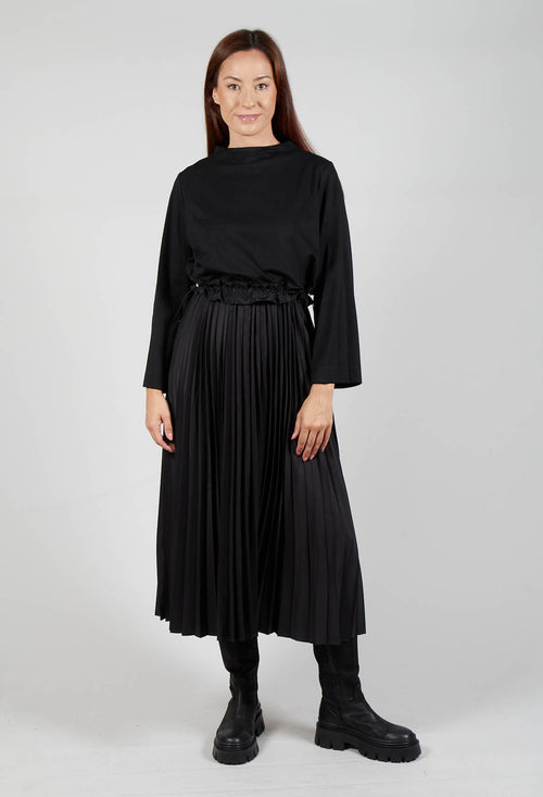 Pleated Dress with Overlay Top in Nero