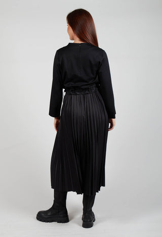 Pleated Dress with Overlay Top in Nero