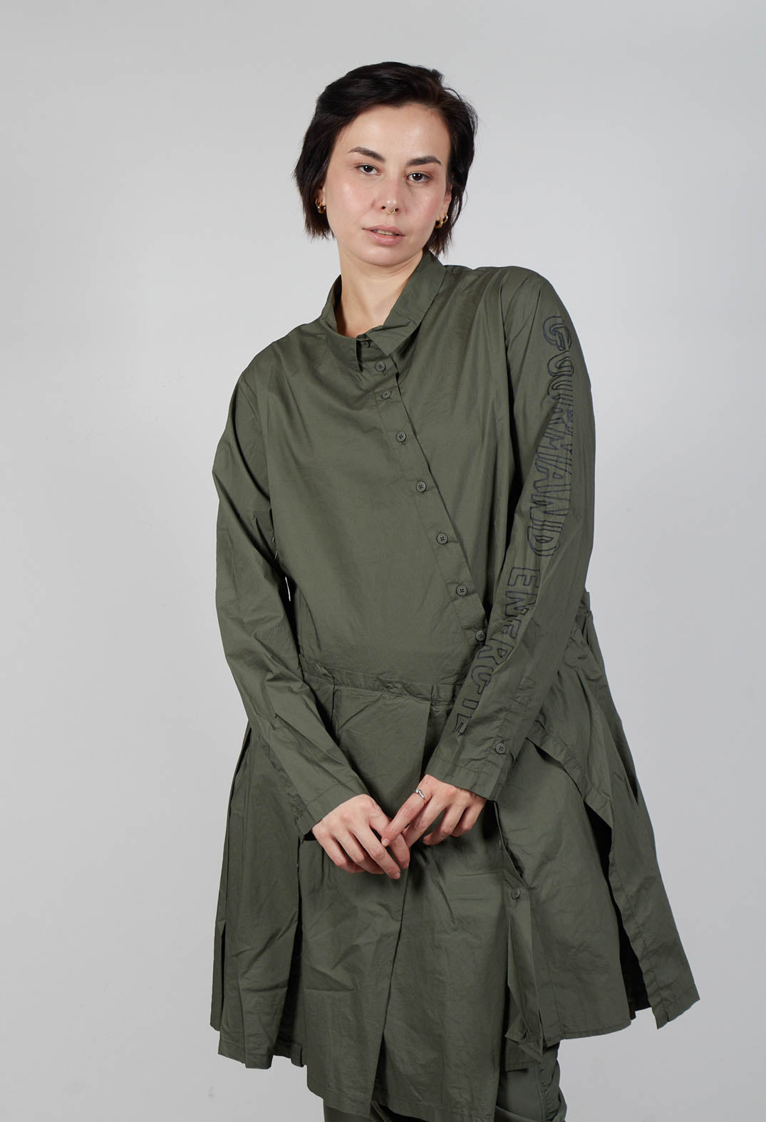 Pleated Hem Shirt Dress in Camp Print