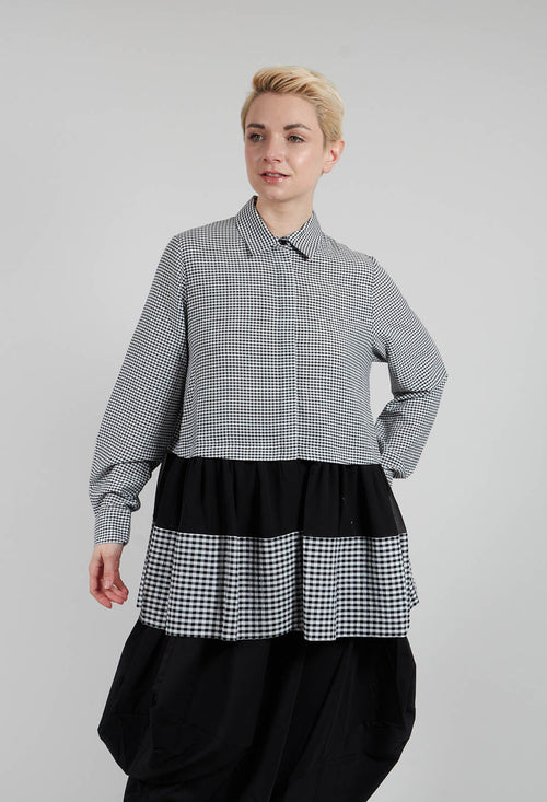 Pleated Hem Shirt in Black and White