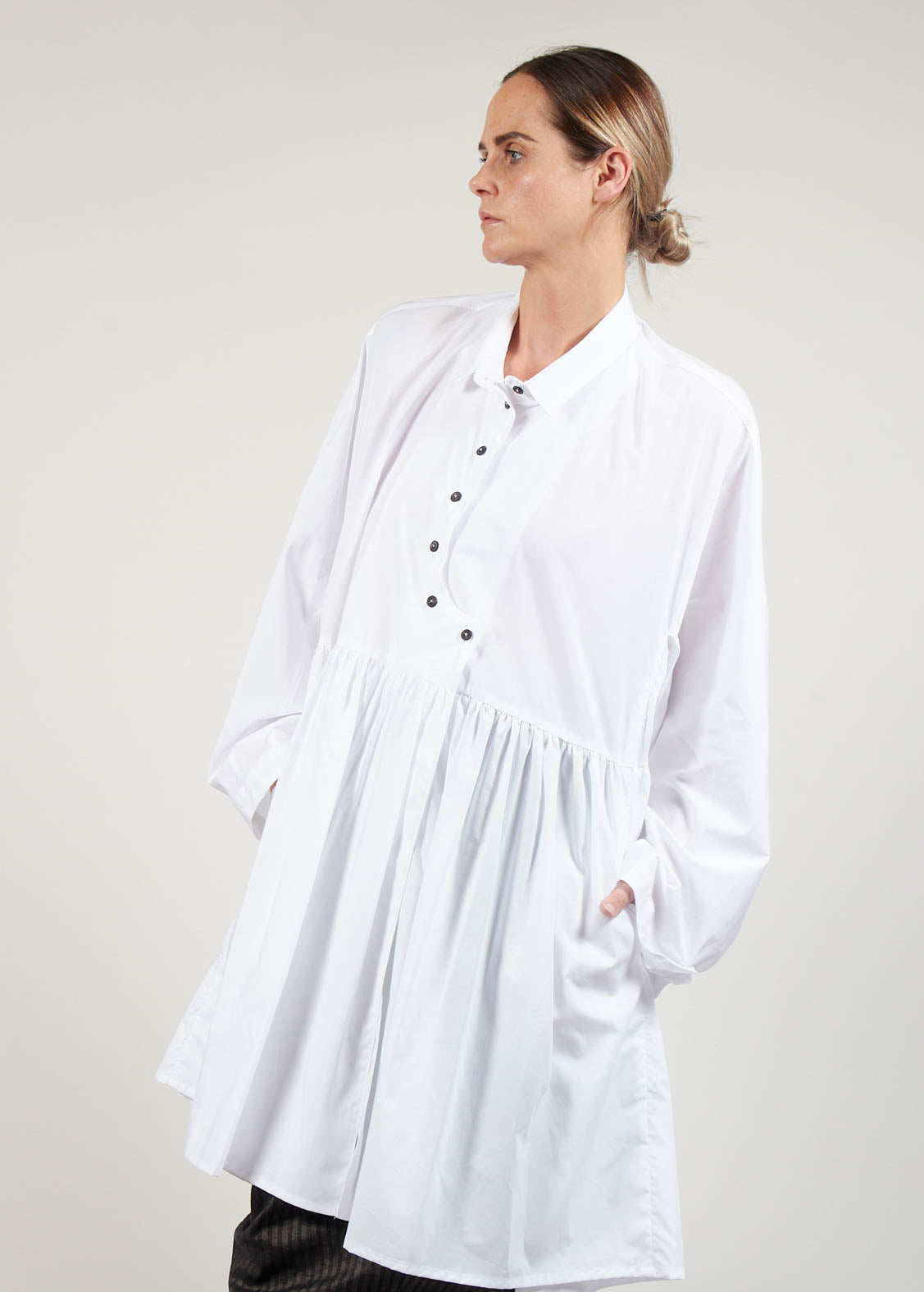 White pleated 2024 shirt dress