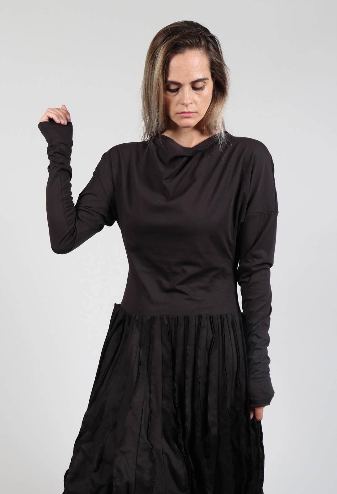 Long sleeve dress on sale with pleated skirt