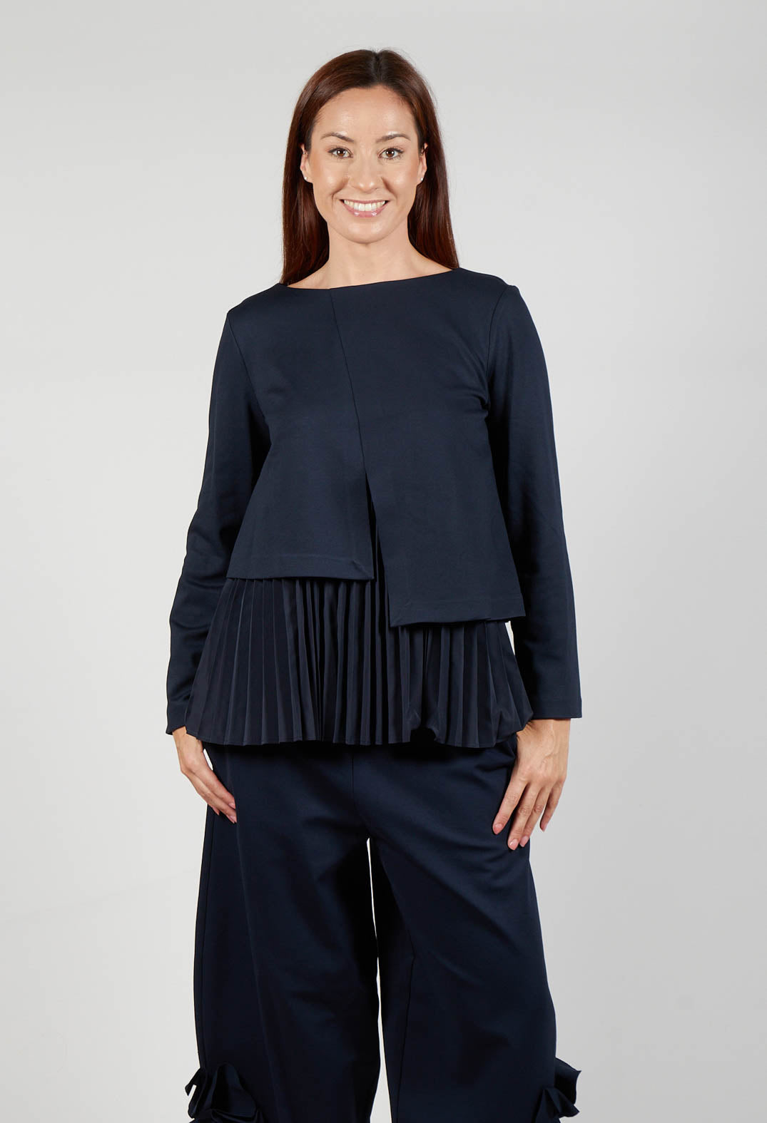 Pleated Top with Overlay in Blue Nights