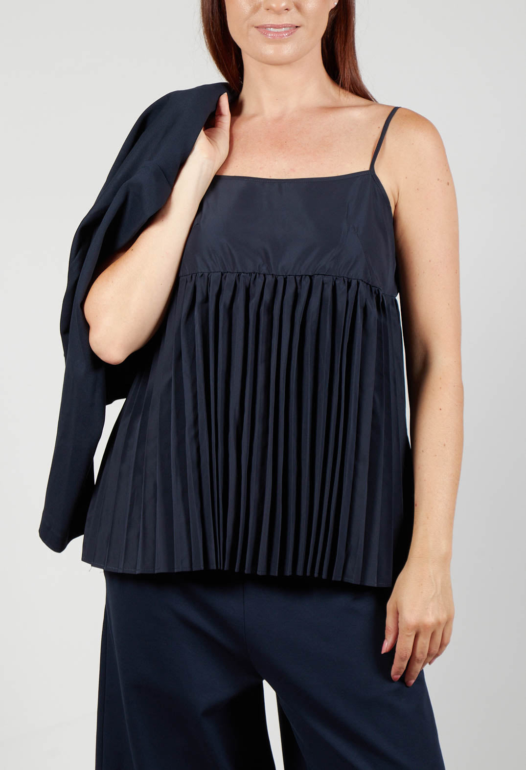 Pleated Top with Overlay in Blue Nights