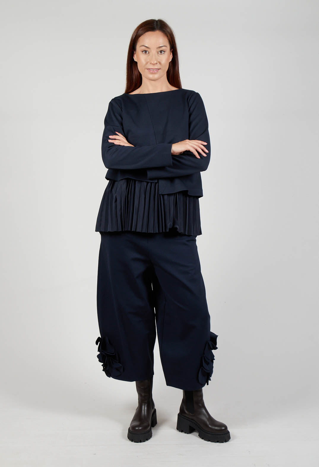 Pleated Top with Overlay in Blue Nights