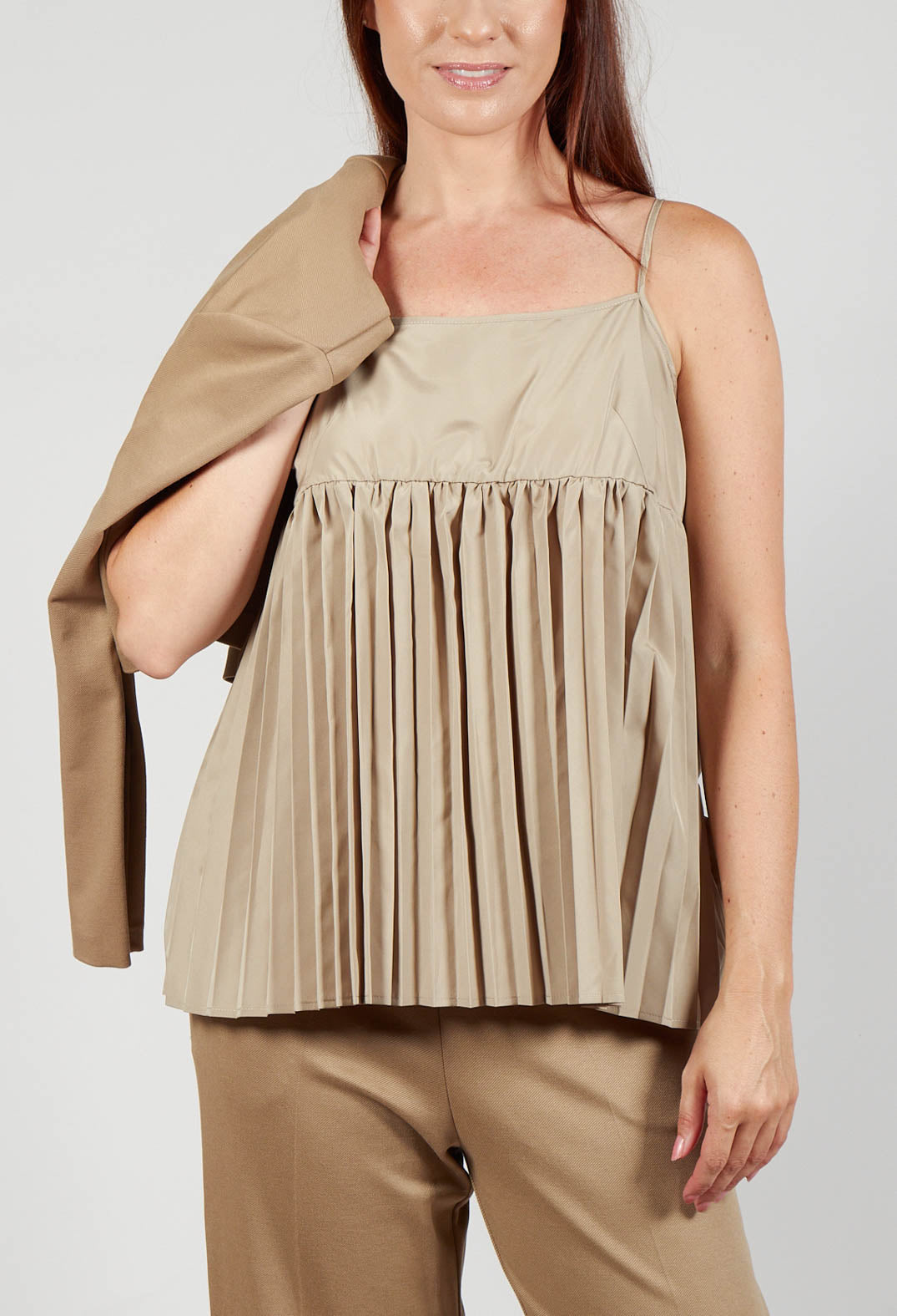 Pleated Top with Overlay in Caramel