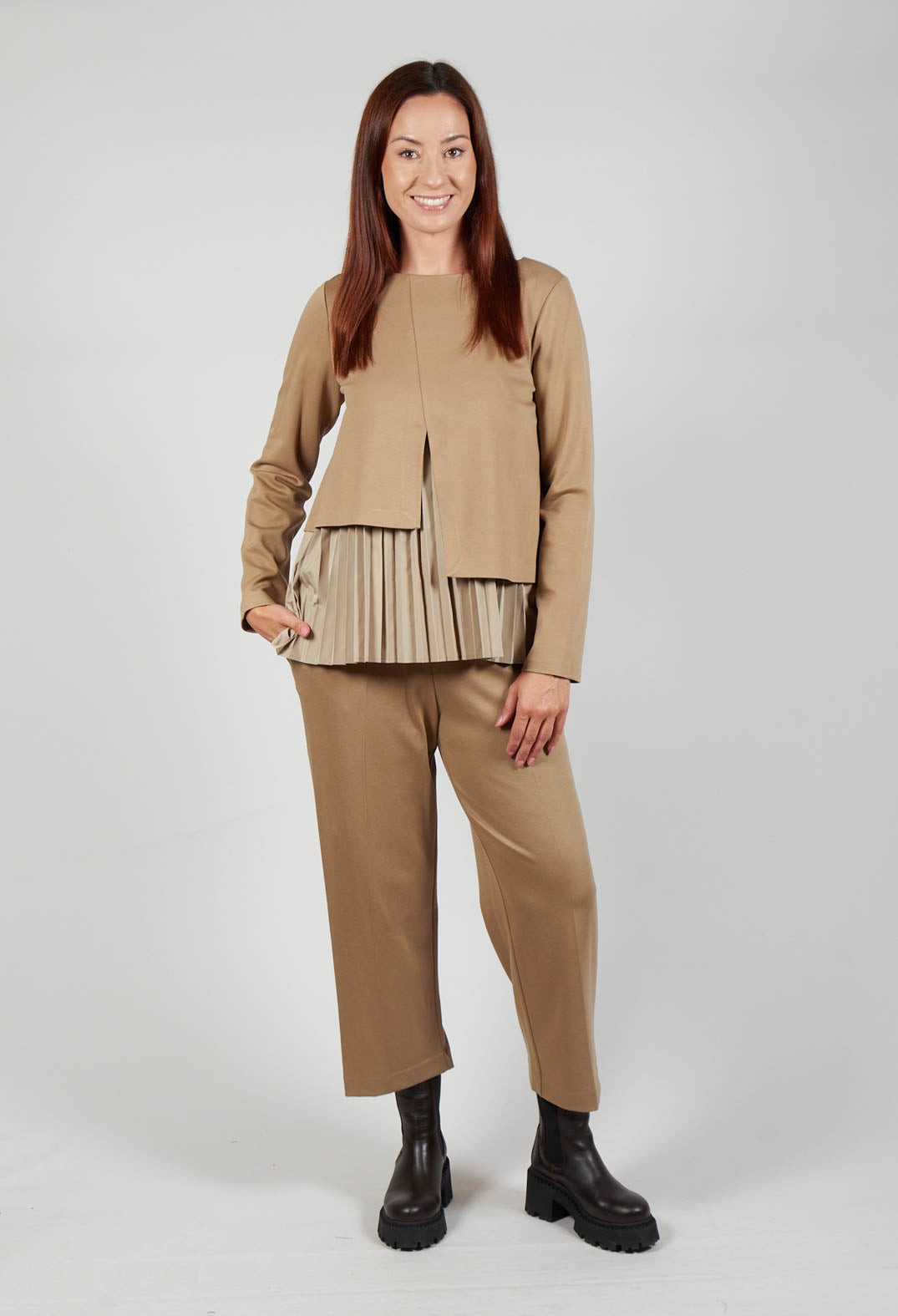 Pleated Top with Overlay in Caramel