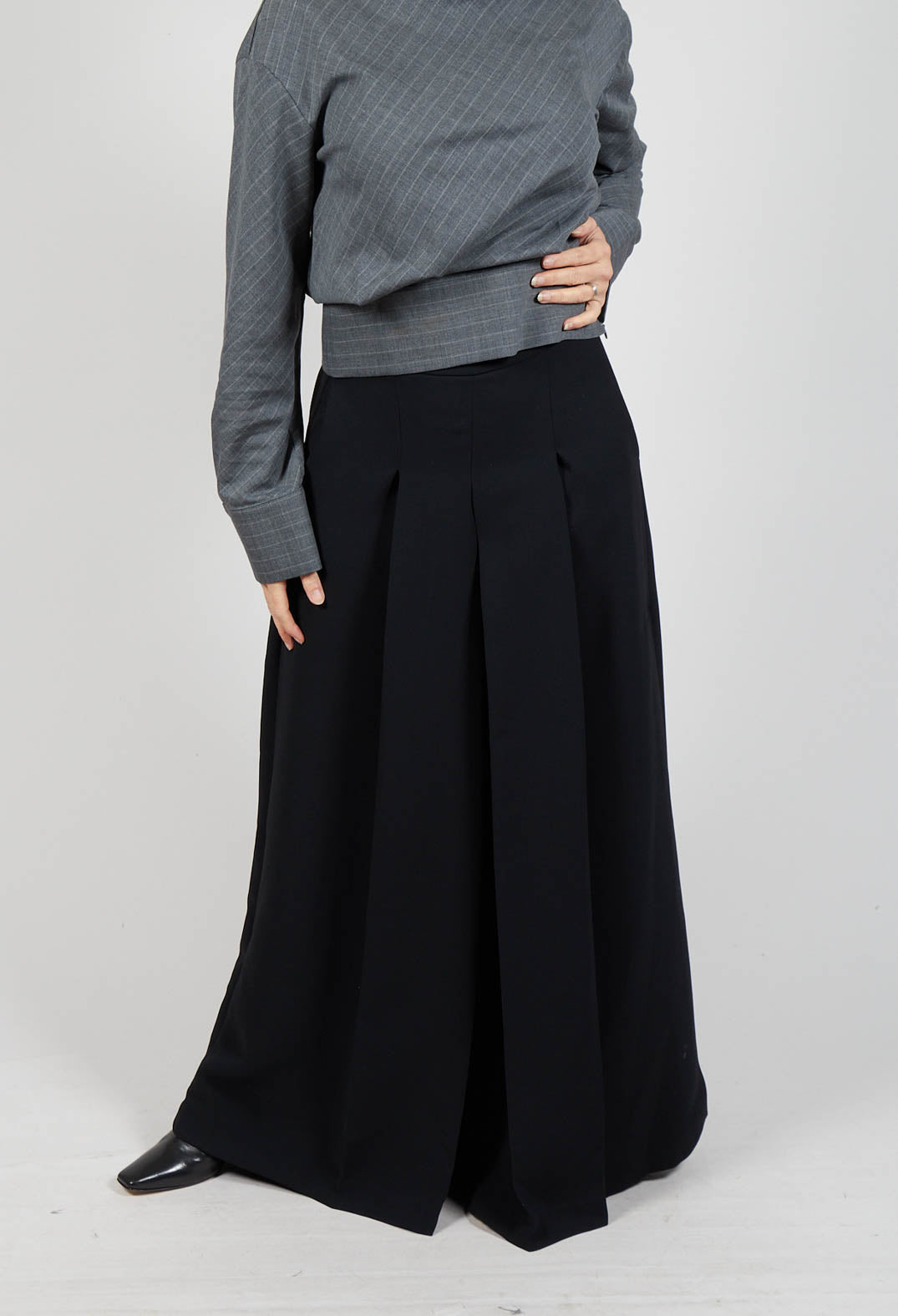 Pleated Wide Leg Pants in Lalabel Nero