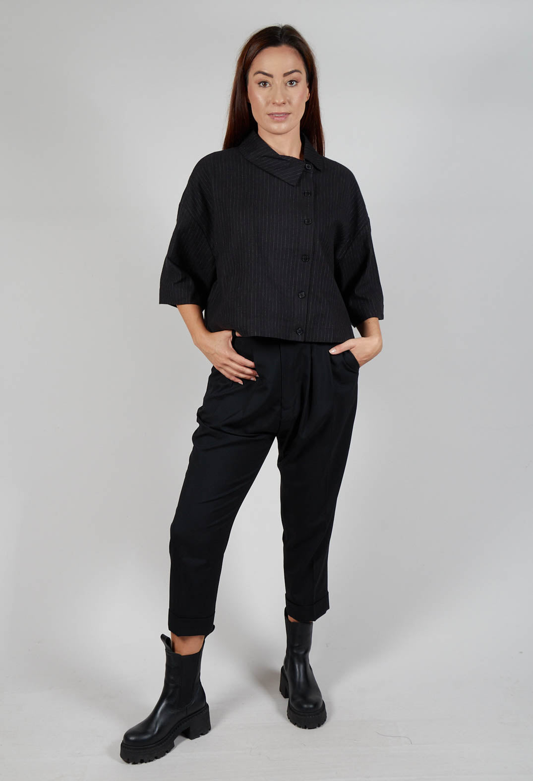 Pleated Wool Trousers in Black