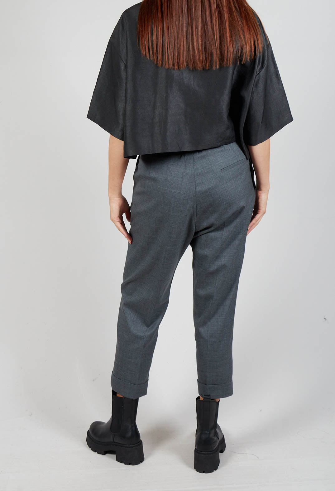 Pleated Wool Trousers in Grey Blue