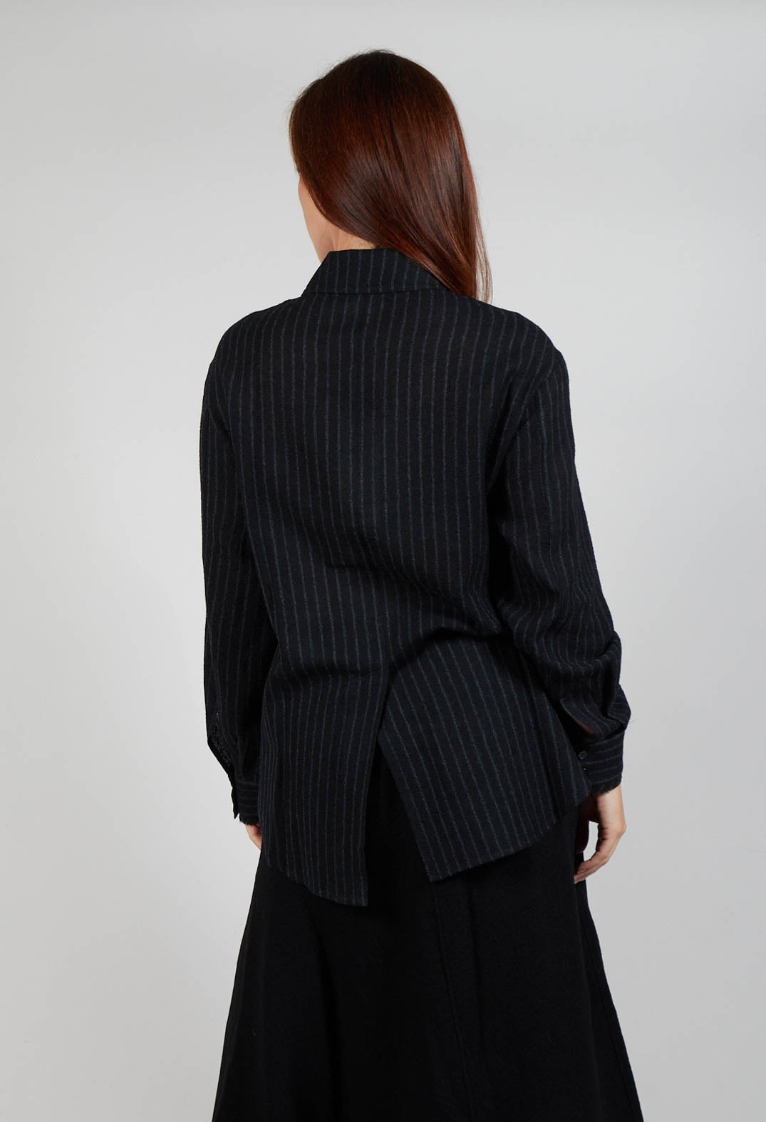 Point Collar Shirt in Black Stripe