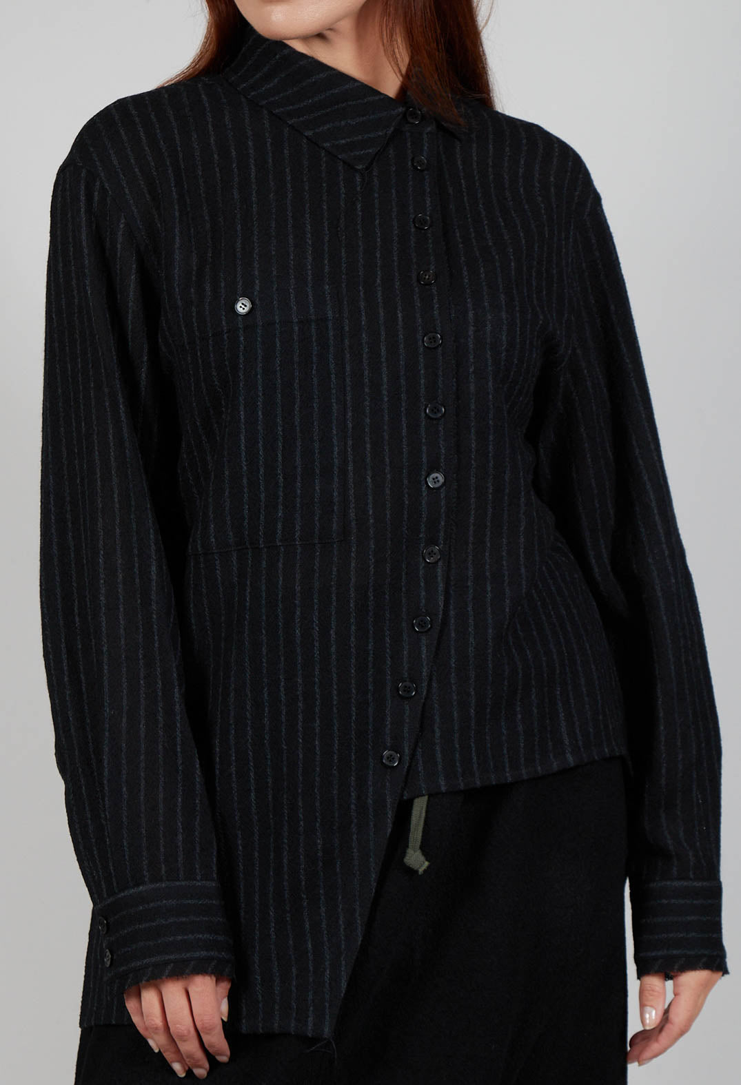 Point Collar Shirt in Black Stripe