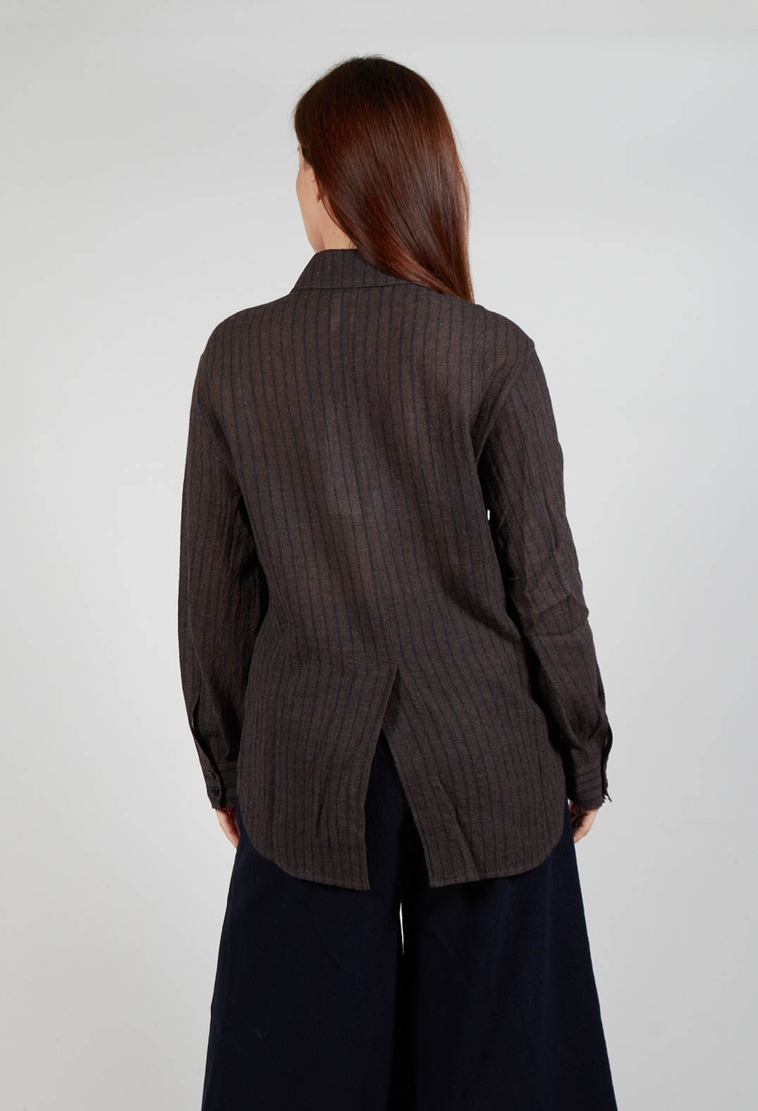 Point Collar Shirt in Brown Stripe