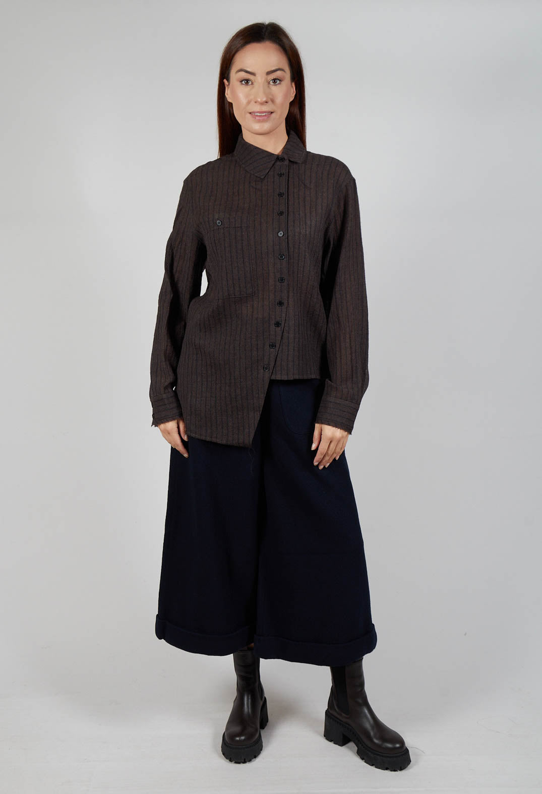 Point Collar Shirt in Brown Stripe