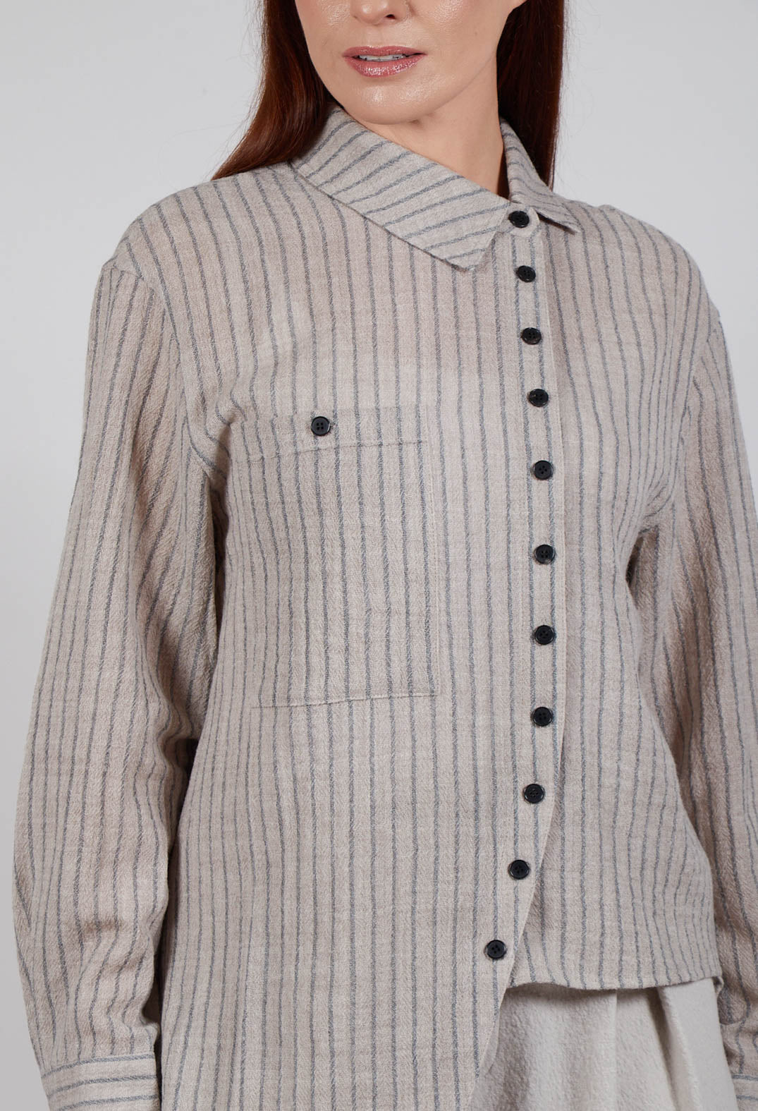 Point Collar Shirt in Cream Stripe