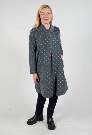 Polkadot Needlecord Cowl Neck Dress in Anthracite