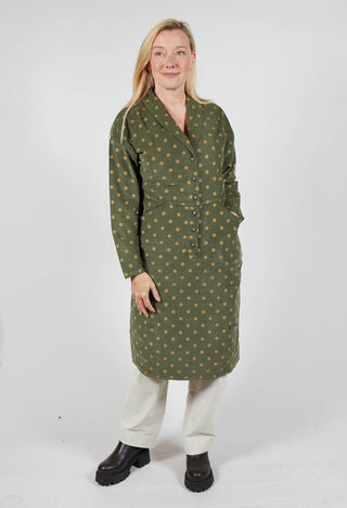 Polkadot Needlecord Open Collar Shirt Dress in Moss