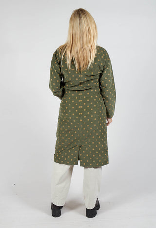 Polkadot Needlecord Open Collar Shirt Dress in Moss