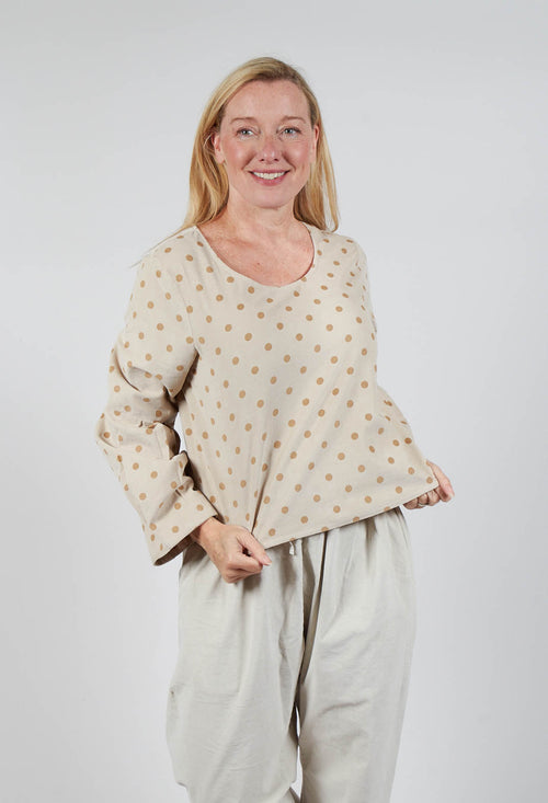 Polkadot Needlecord Puffed Sleeve Top in Sahara