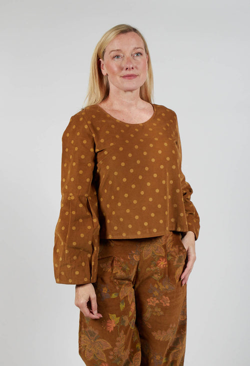 Polkadot Needlecord Puffed Sleeve Top in Tabacco