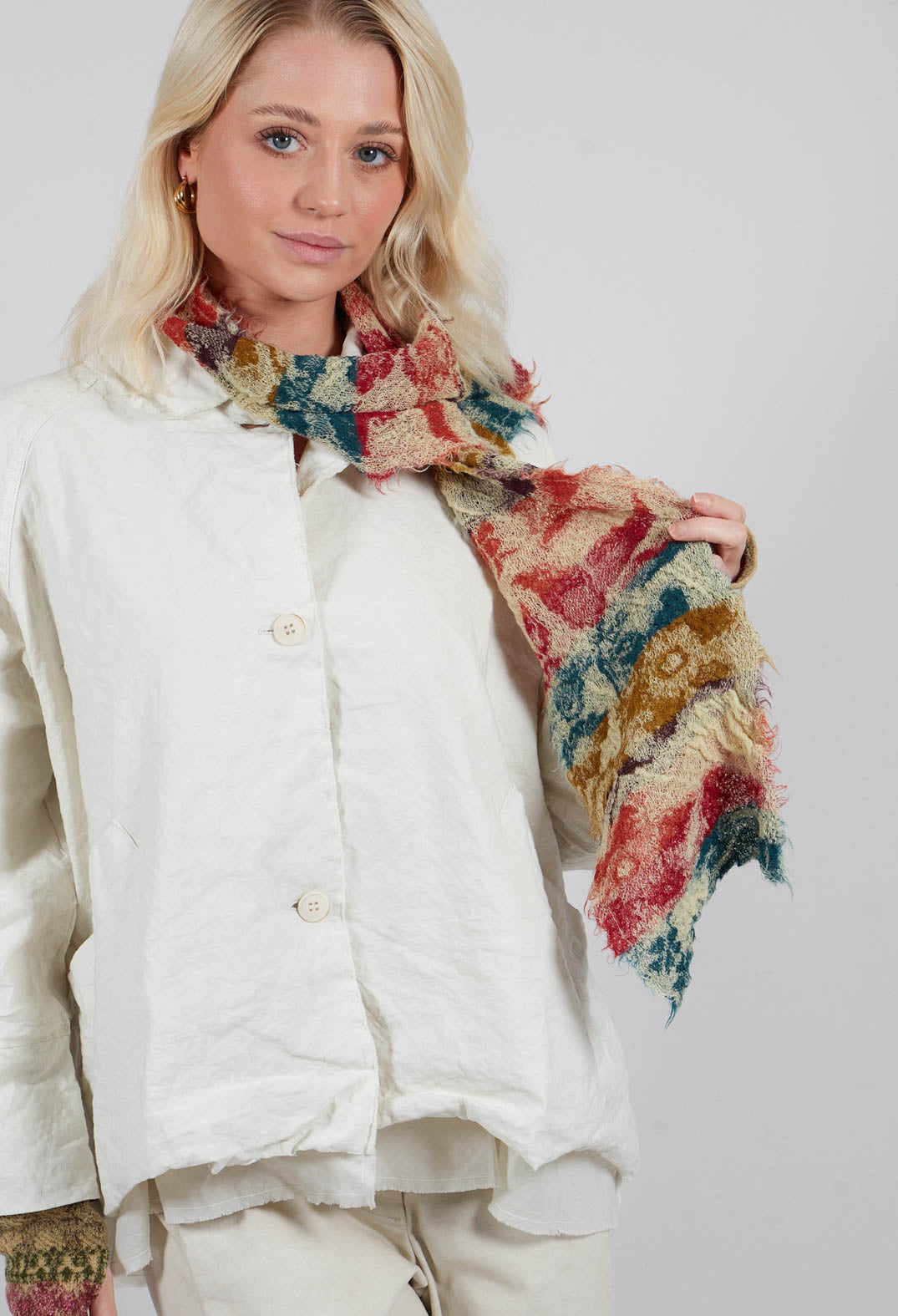 Print Wool Scarf in Greige