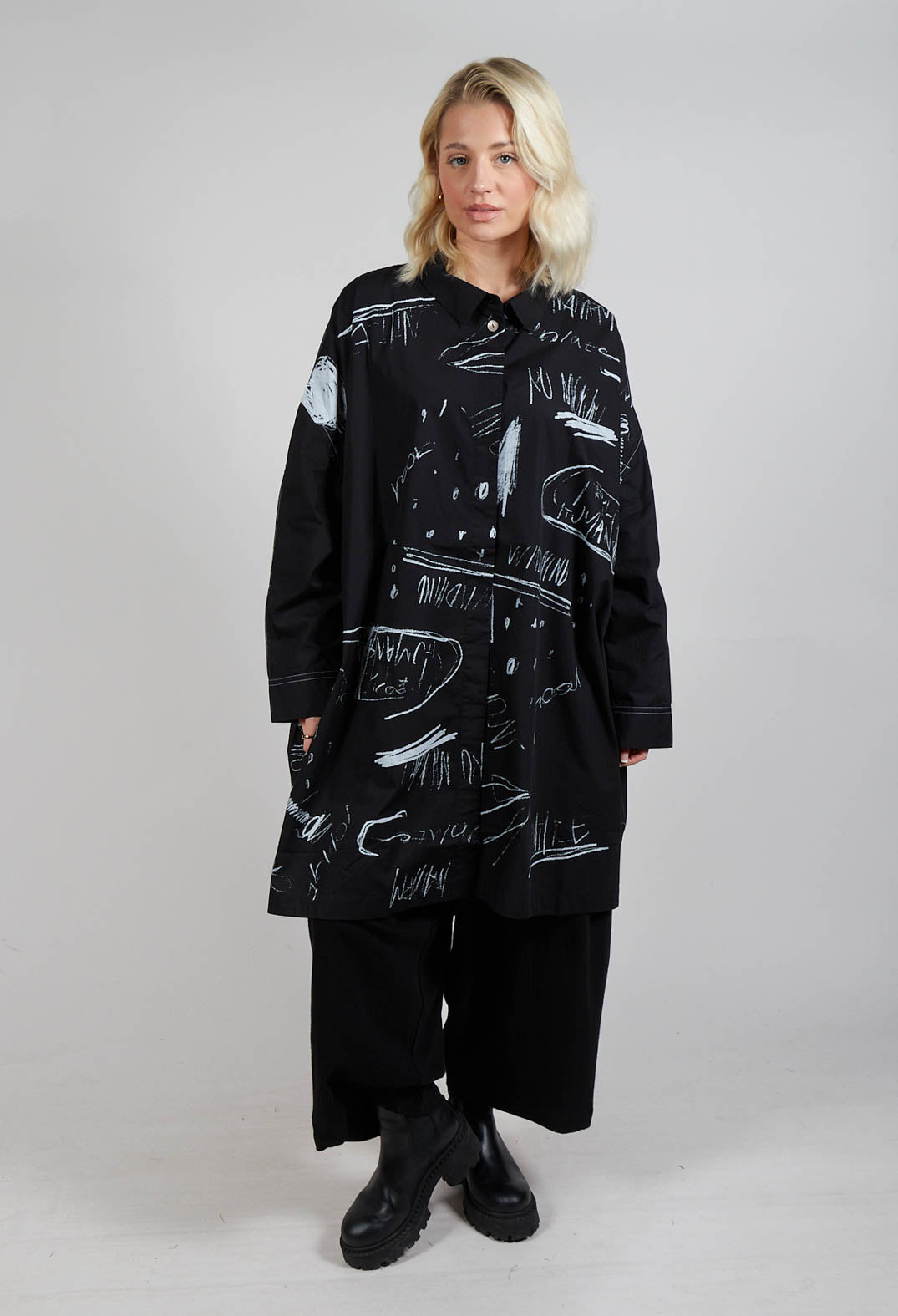 Printed Oversized Shirt in Black and White