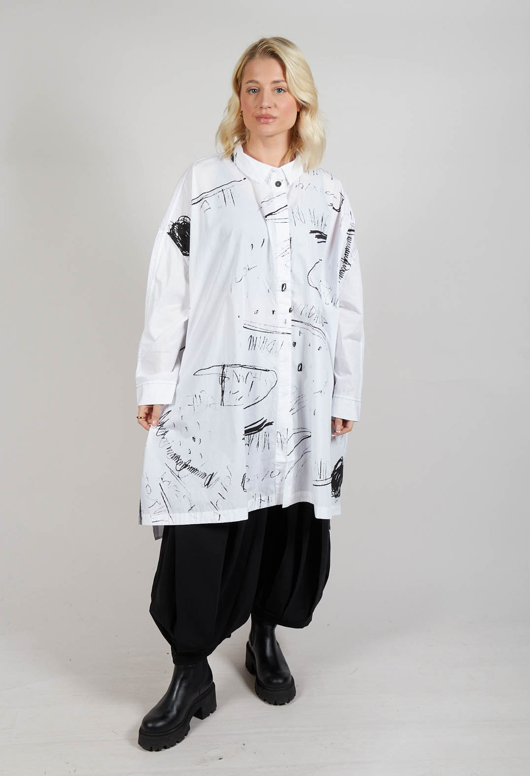 Printed Oversized Shirt in White and Black