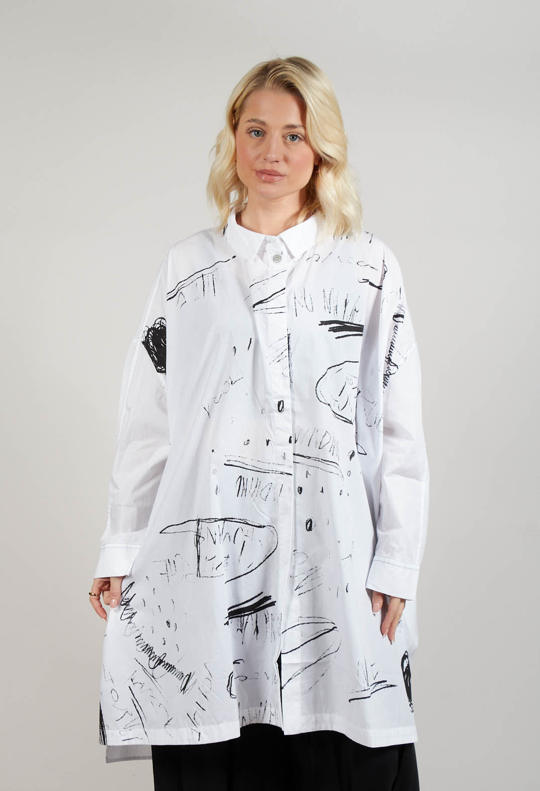 Printed Oversized Shirt in White and Black