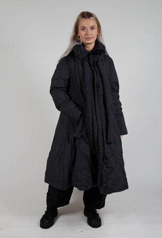 Puffer Coat with Flared Hemline in Black