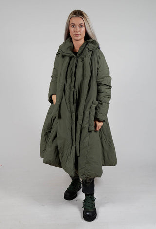 Puffer Coat with Flared Hemline in Camp